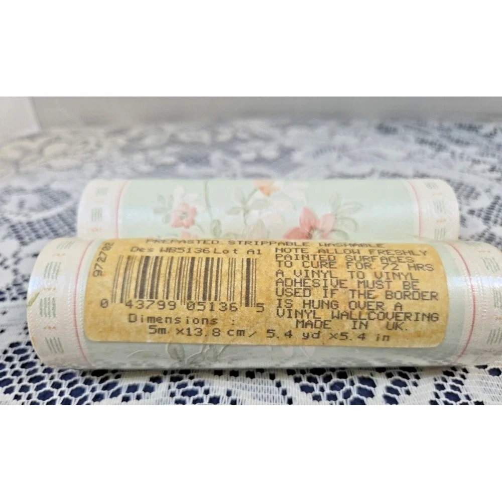 Vinyl Wallpaper Border Green Pink Floral Pre-pasted Strippable Washable 10 Yds